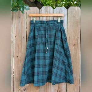 Kancy Kole Green and Black Plaid Flannel Midi Skirt